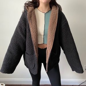 Brown/black Fuzzy Jacket teddy coat